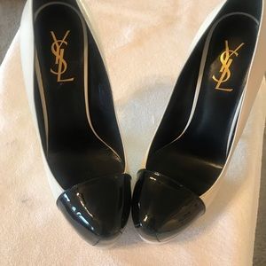 YSL White/black Leather high hills.